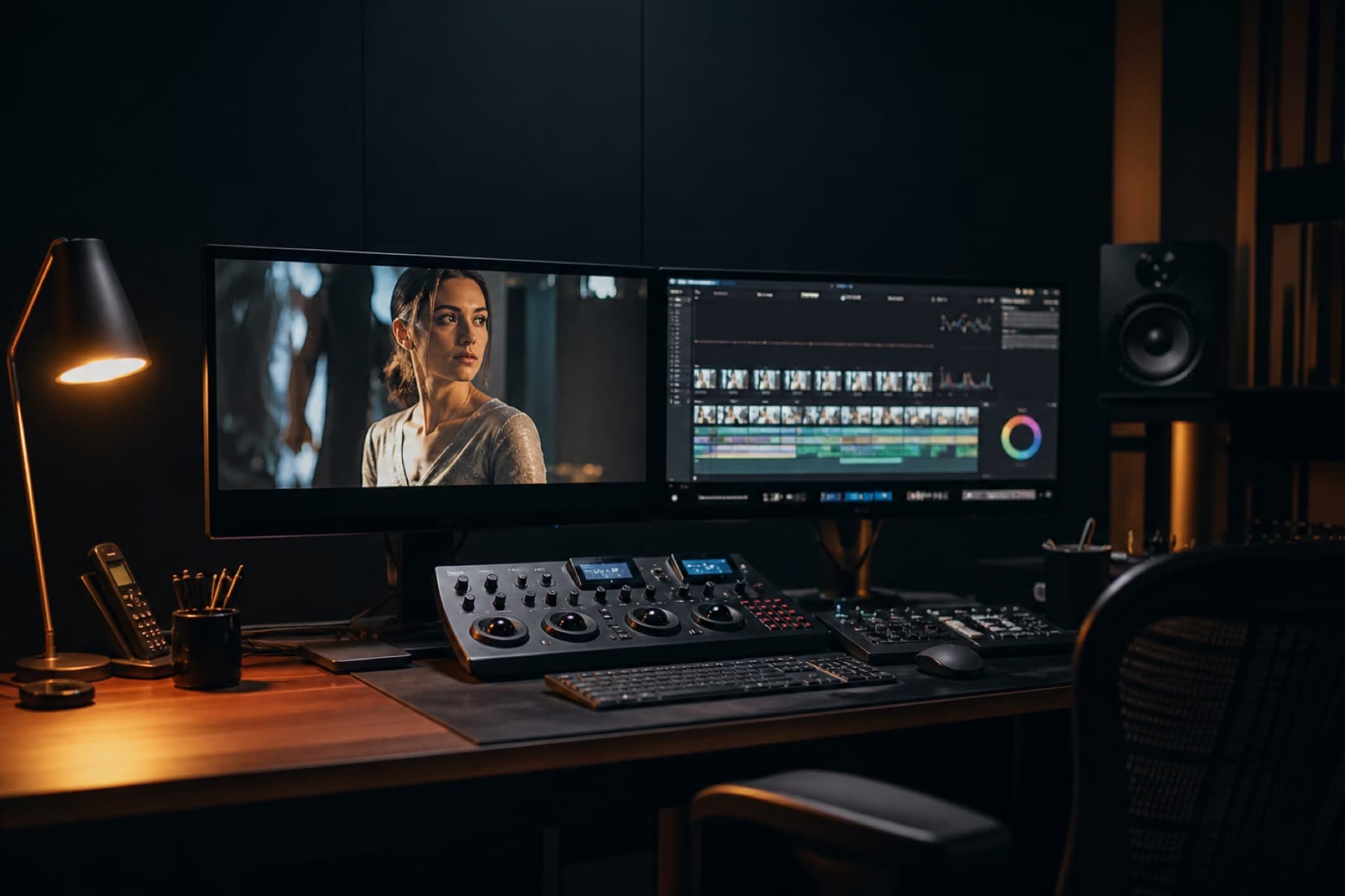 Generated still of a color-grading suite